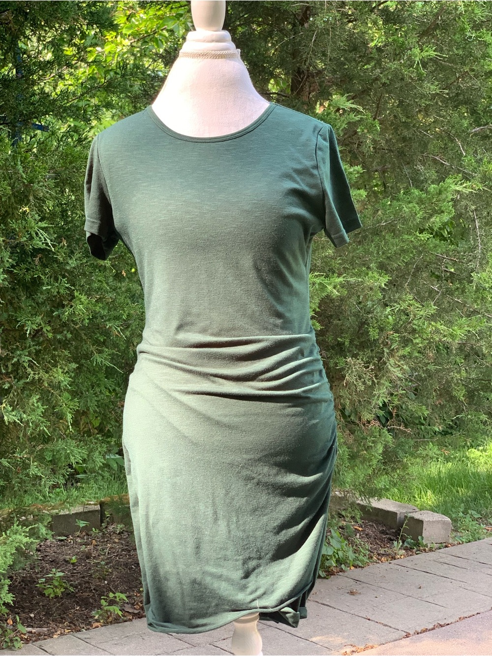 Forest Green Short Sleeve Ruched T-Shirt Dress